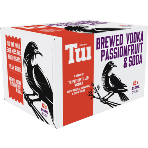 Tui Vodka, passionfruit & soda 12 Pack 250ml Cans Merchants Liquor